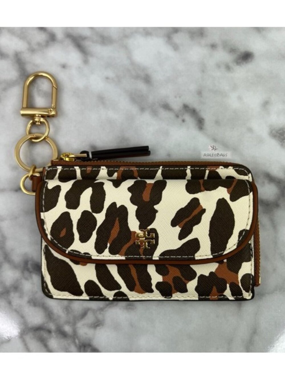 Tory Burch Emerson Printed Zip Card Case Wallet In Leopard Print
